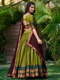 Mesmerizing Green Zari Weaving Cotton Half Saree Lehenga - Zeel Clothing