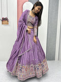Mesmerizing Lavender Thread Work Vichitra Silk Wedding Wear Lehenga Choli - Zeel Clothing