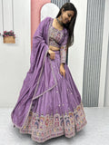 Mesmerizing Lavender Thread Work Vichitra Silk Wedding Wear Lehenga Choli - Zeel Clothing