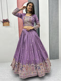 Mesmerizing Lavender Thread Work Vichitra Silk Wedding Wear Lehenga Choli - Zeel Clothing