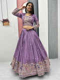 Mesmerizing Lavender Thread Work Vichitra Silk Wedding Wear Lehenga Choli - Zeel Clothing