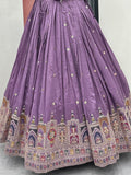Mesmerizing Lavender Thread Work Vichitra Silk Wedding Wear Lehenga Choli - Zeel Clothing