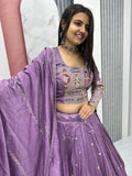 Mesmerizing Lavender Thread Work Vichitra Silk Wedding Wear Lehenga Choli - Zeel Clothing