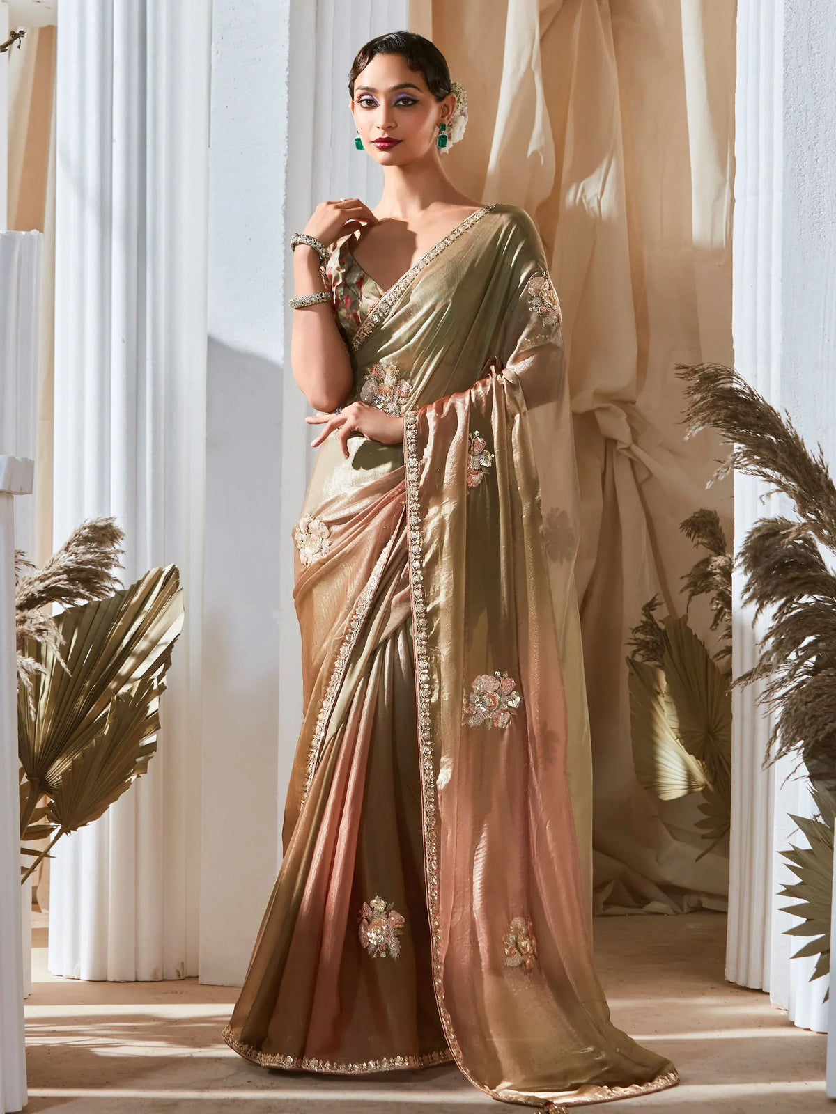 Mesmerizing Light Green Thread Work Organza Function Wear Saree With Blouse