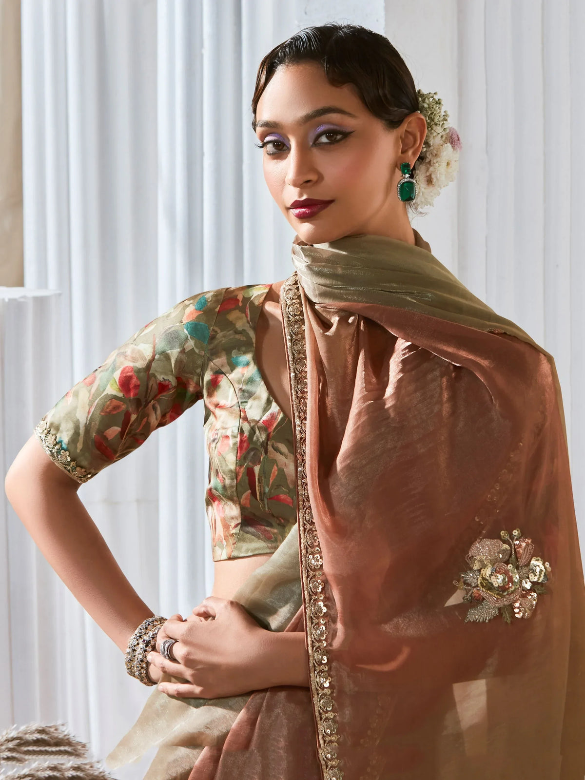 Mesmerizing Light Green Thread Work Organza Function Wear Saree With Blouse