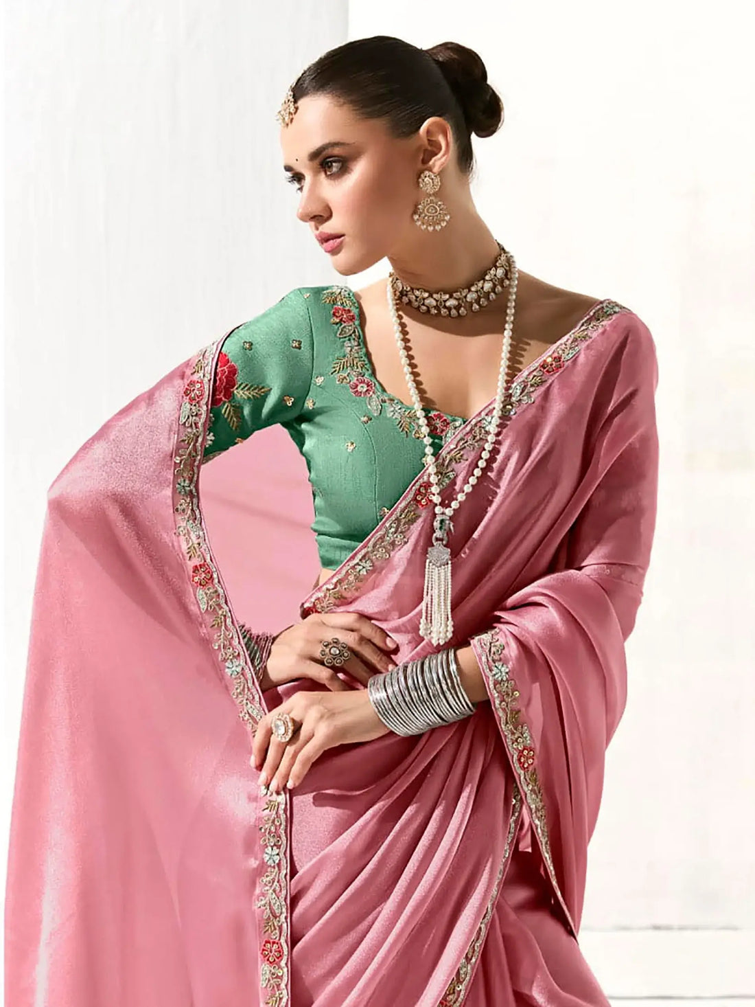 Mesmerizing Light Pink Border Work Tissue Silk Event Wear Saree - Zeel Clothing
