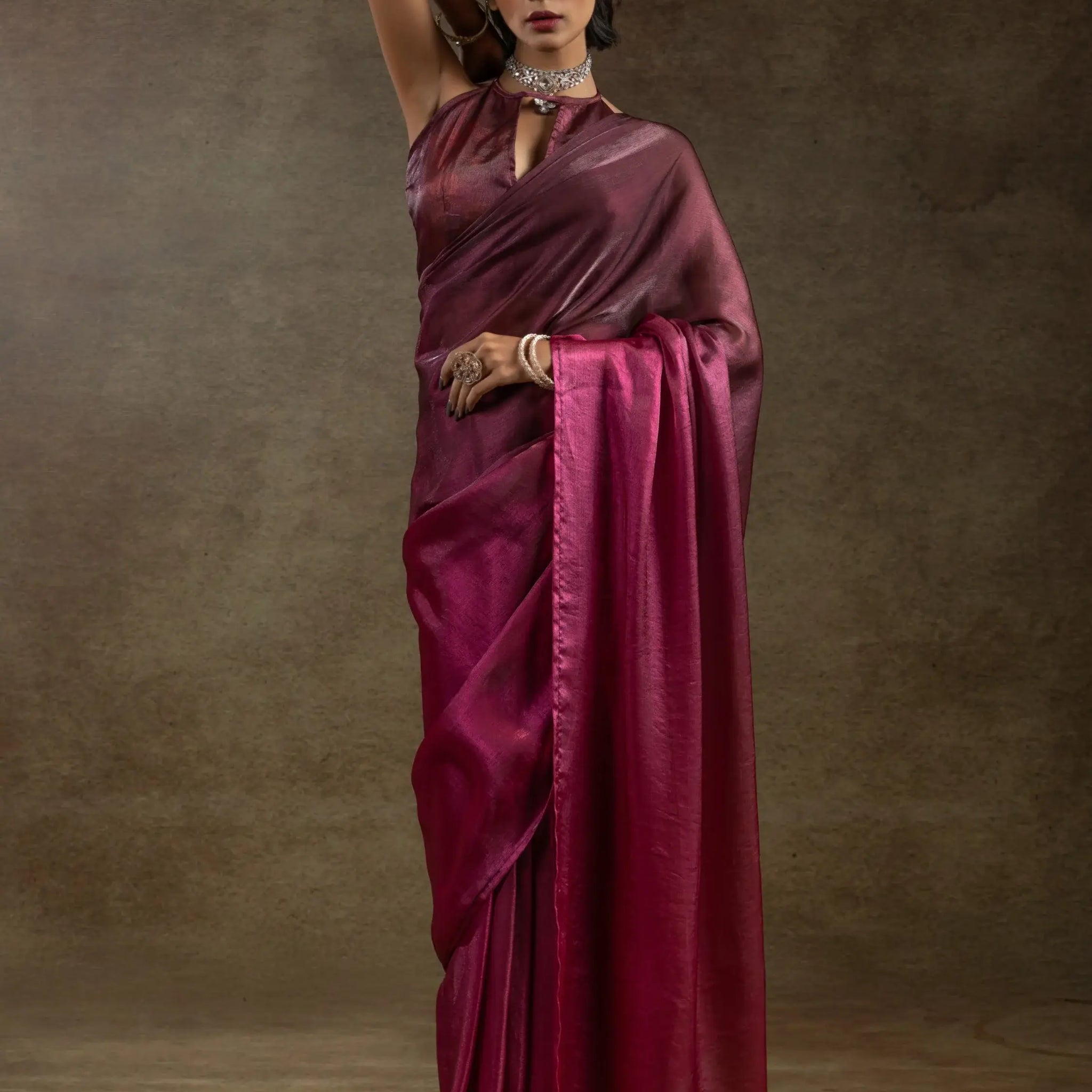 Mesmerizing Magenta Satin Designer Pre-Stitched Saree With Blouse - Zeel Clothing