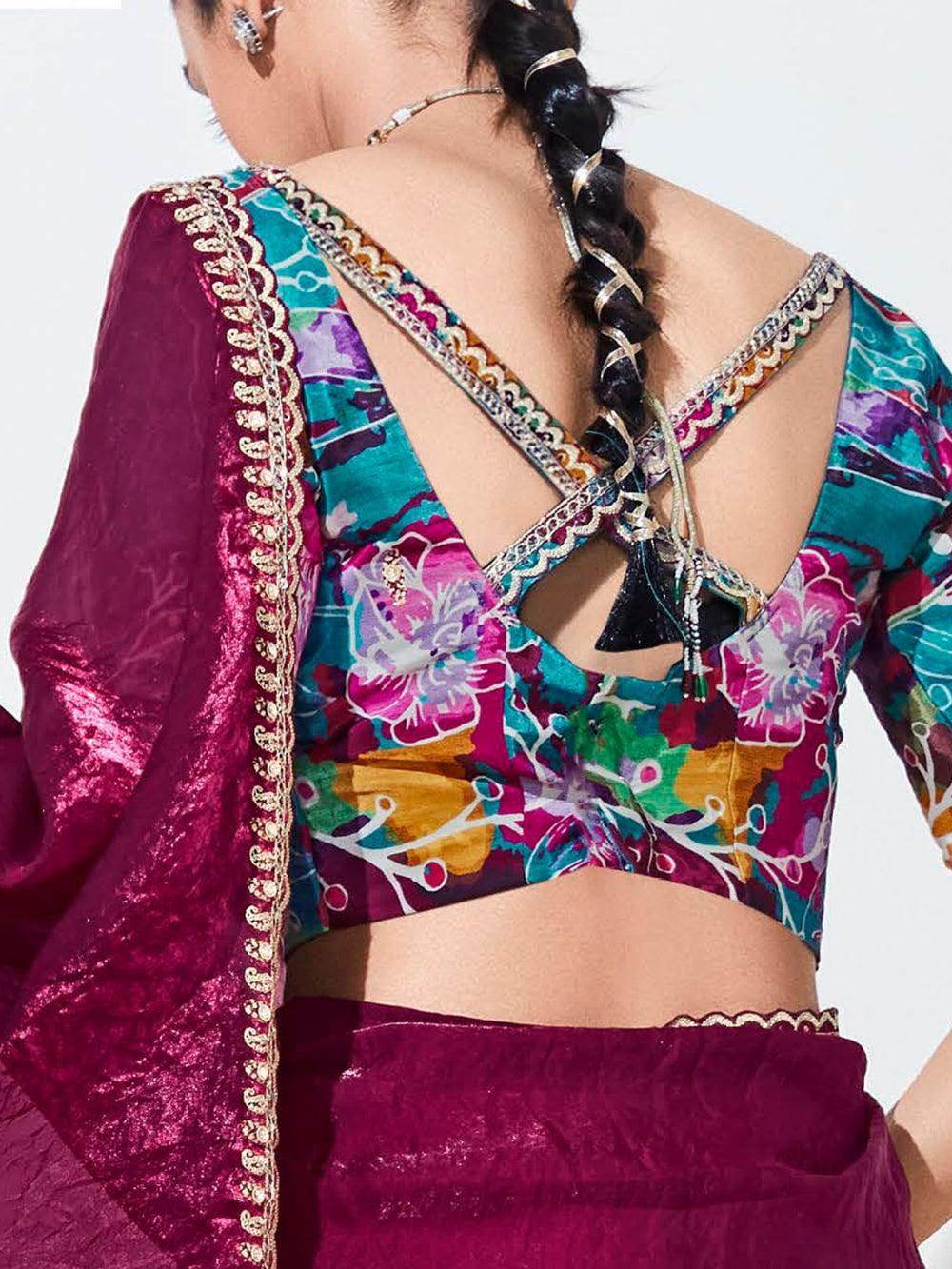 Mesmerizing Maroon Embroidered Organza Wedding Wear Saree - Zeel Clothing