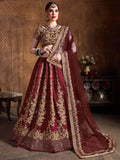 Mesmerizing Maroon Embroidered Raw Silk Lehenga Choli With Dupatta - Zeel Clothing