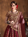 Mesmerizing Maroon Embroidered Raw Silk Lehenga Choli With Dupatta - Zeel Clothing