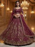 Mesmerizing Maroon Hand Work Net Bridal Lehenga Choli With Dupatta