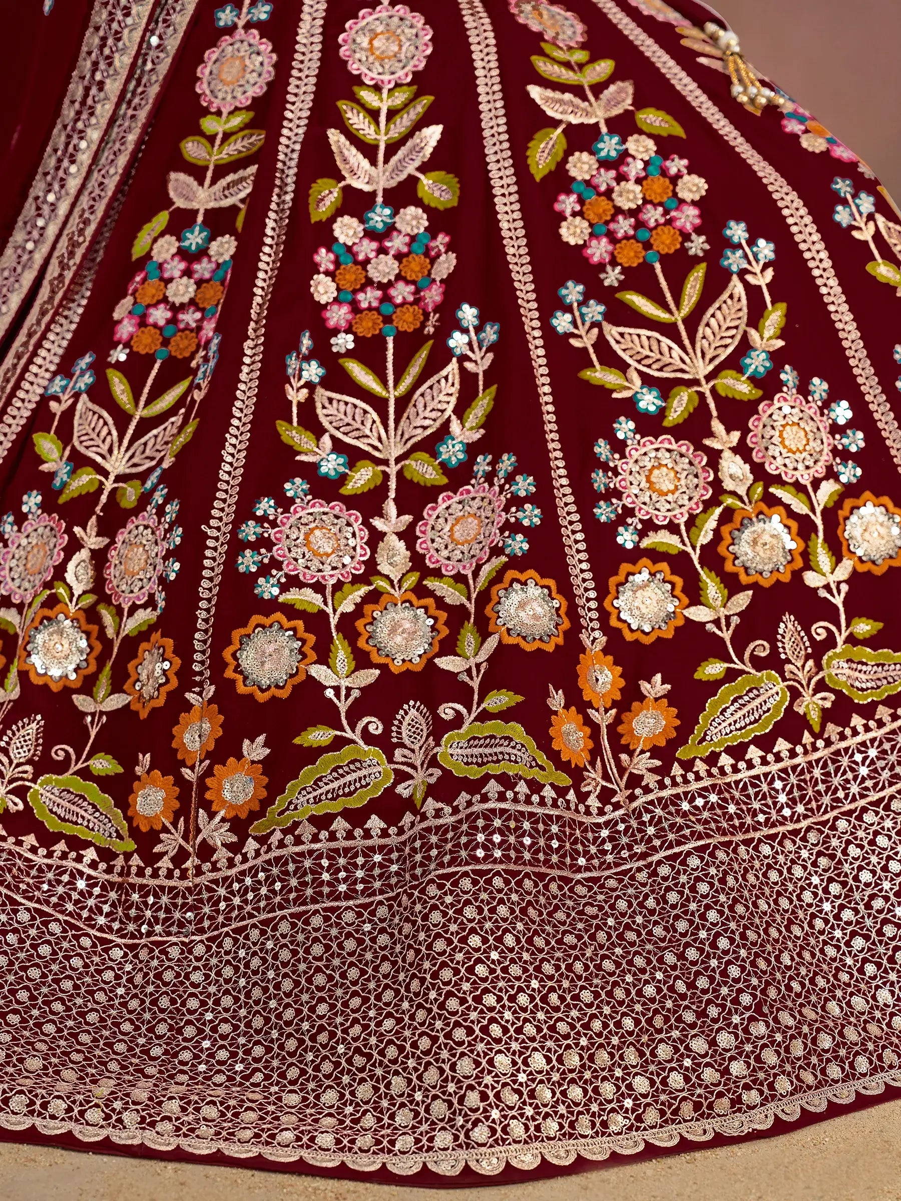 Mesmerizing Maroon Thread Work Georgette Wedding Lehenga Choli - Zeel Clothing