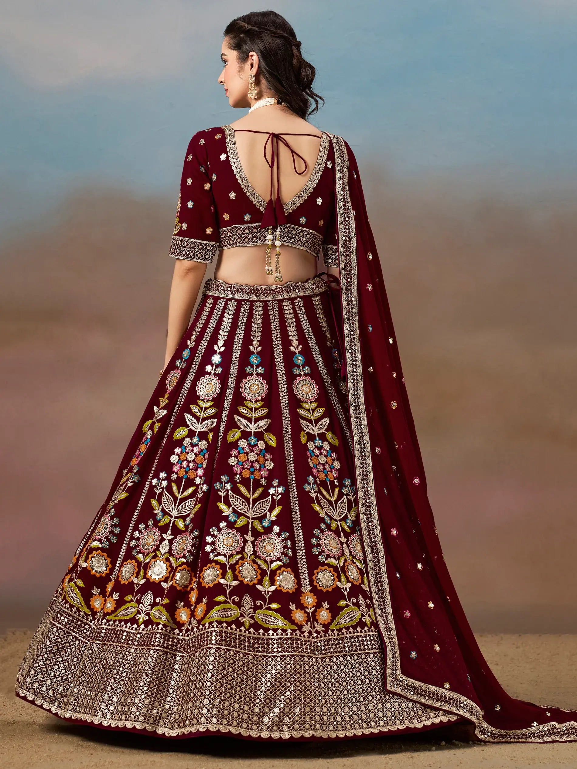 Mesmerizing Maroon Thread Work Georgette Wedding Lehenga Choli - Zeel Clothing