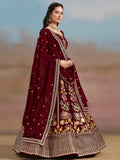 Mesmerizing Maroon Thread Work Georgette Wedding Lehenga Choli - Zeel Clothing