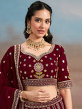 Mesmerizing Maroon Thread Work Georgette Wedding Lehenga Choli - Zeel Clothing