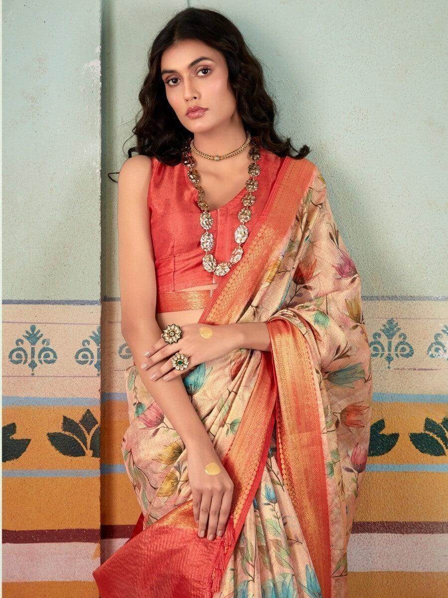 Mesmerizing Multi-Color Floral Printed Silk Events Wear Saree - Zeel Clothing
