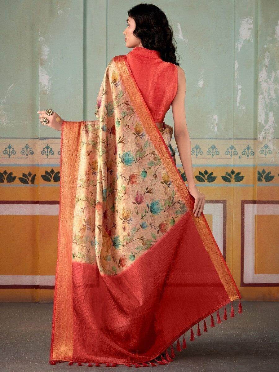 Mesmerizing Multi-Color Floral Printed Silk Events Wear Saree - Zeel Clothing