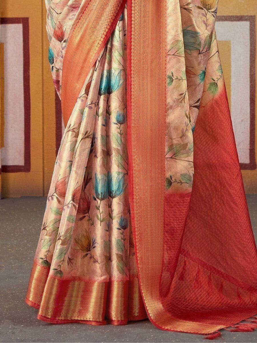 Mesmerizing Multi-Color Floral Printed Silk Events Wear Saree - Zeel Clothing