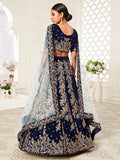 Mesmerizing Navy Blue Embroidered Velvet Bridal Wear Lehenga Choli - Zeel Clothing