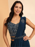 Mesmerizing Navy Blue Lycra Ready To Wear Saree With Blouse - Zeel Clothing