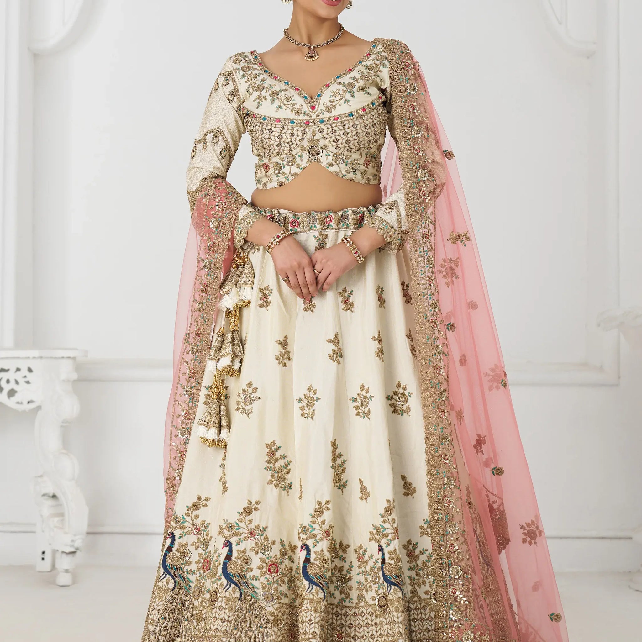 Mesmerizing Off-White Zari Embroidered Silk Lehenga Choli With Dupatta - Zeel Clothing