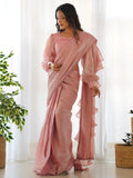 Mesmerizing Peach Organza Party Wear Readymade Saree With Blouse - Zeel Clothing