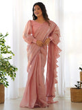Mesmerizing Peach Organza Party Wear Readymade Saree With Blouse - Zeel Clothing