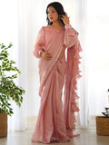 Mesmerizing Peach Organza Party Wear Readymade Saree With Blouse - Zeel Clothing