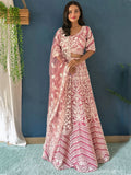 Mesmerizing Pink Beads Work Net Engagement Wear Lehenga Choli - Zeel Clothing