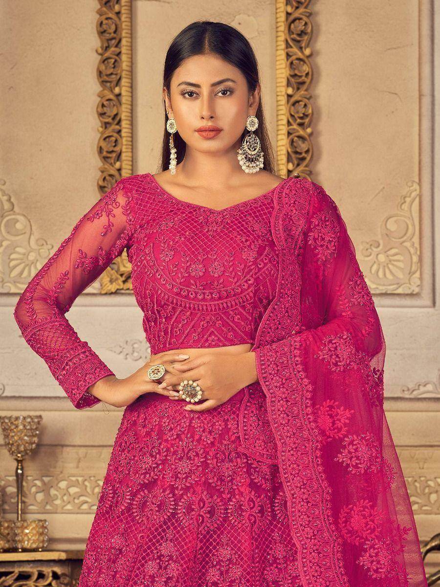 Mesmerizing Pink Embroidered Net Bridesmaid Lehenga Choli - Zeel Clothing