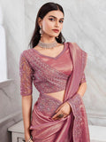 Mesmerizing Pink Embroidered Silk Designer Saree With Blouse - Zeel Clothing