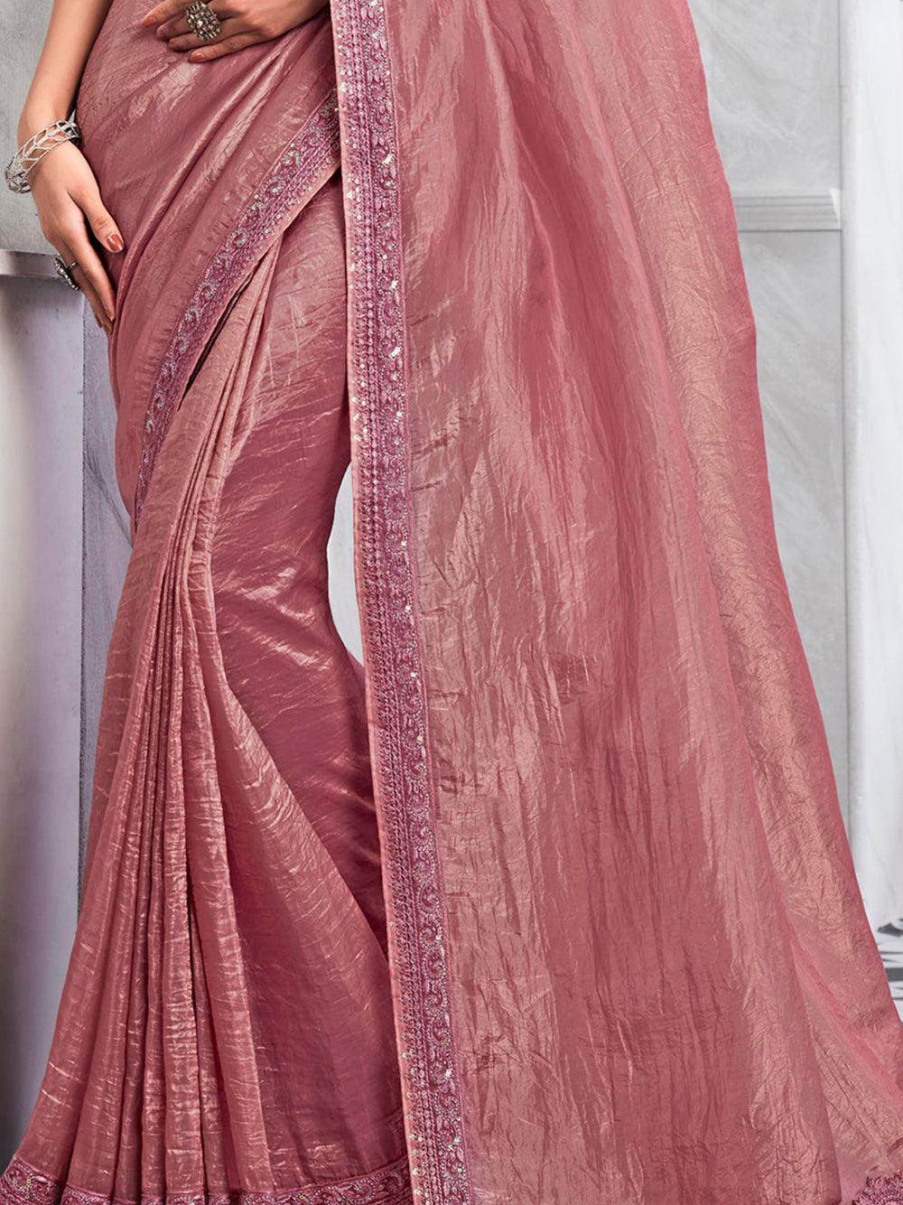 Mesmerizing Pink Embroidered Silk Designer Saree With Blouse - Zeel Clothing