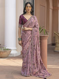 Mesmerizing Pink Floral Printed Silk Festive Wear Saree With Blouse - Zeel Clothing