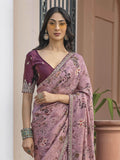 Mesmerizing Pink Floral Printed Silk Festive Wear Saree With Blouse - Zeel Clothing