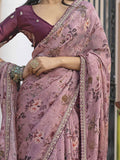Mesmerizing Pink Floral Printed Silk Festive Wear Saree With Blouse - Zeel Clothing