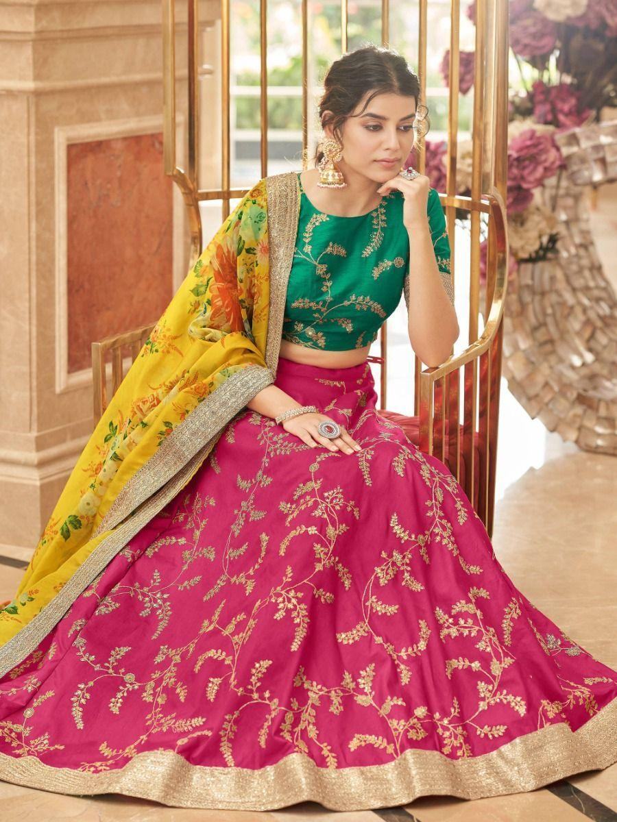 Mesmerizing Pink Sequins Art Silk Reception Wear Lehenga Choli - Zeel Clothing
