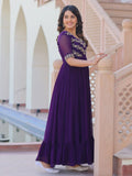 Mesmerizing Purple Bead Embroidered Georgette Evening Wear Gown - Zeel Clothing
