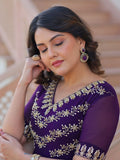 Mesmerizing Purple Bead Embroidered Georgette Evening Wear Gown - Zeel Clothing