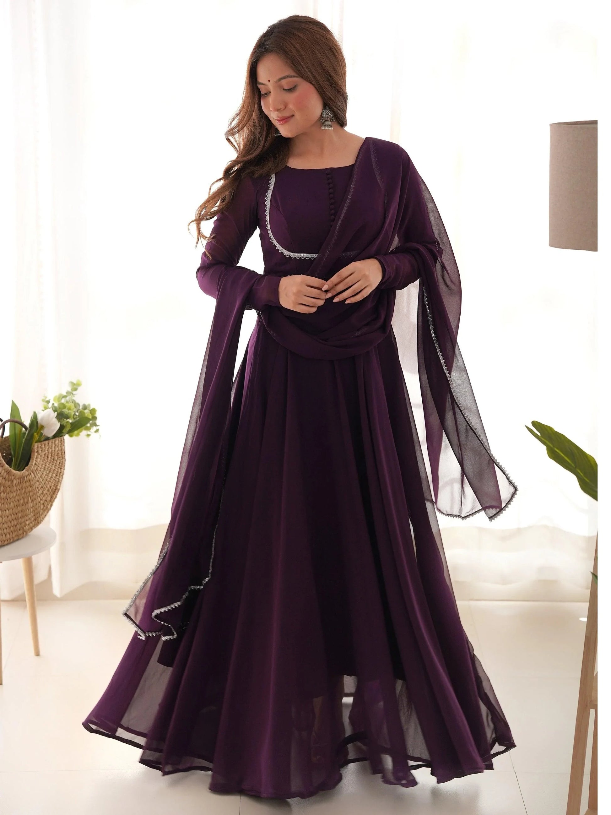 Mesmerizing Purple Georgette Event Wear Gown With Dupatta