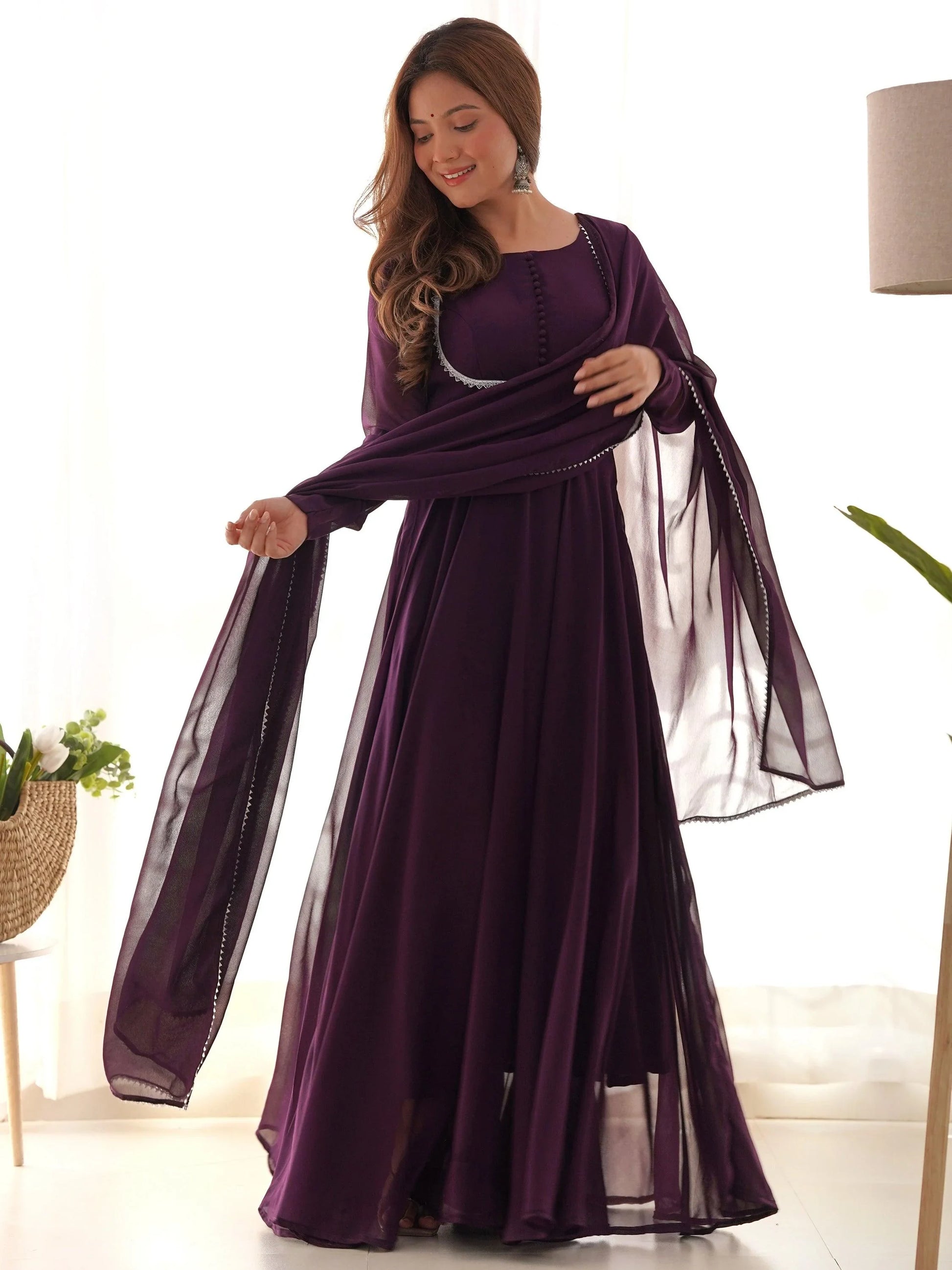 Mesmerizing Purple Georgette Event Wear Gown With Dupatta