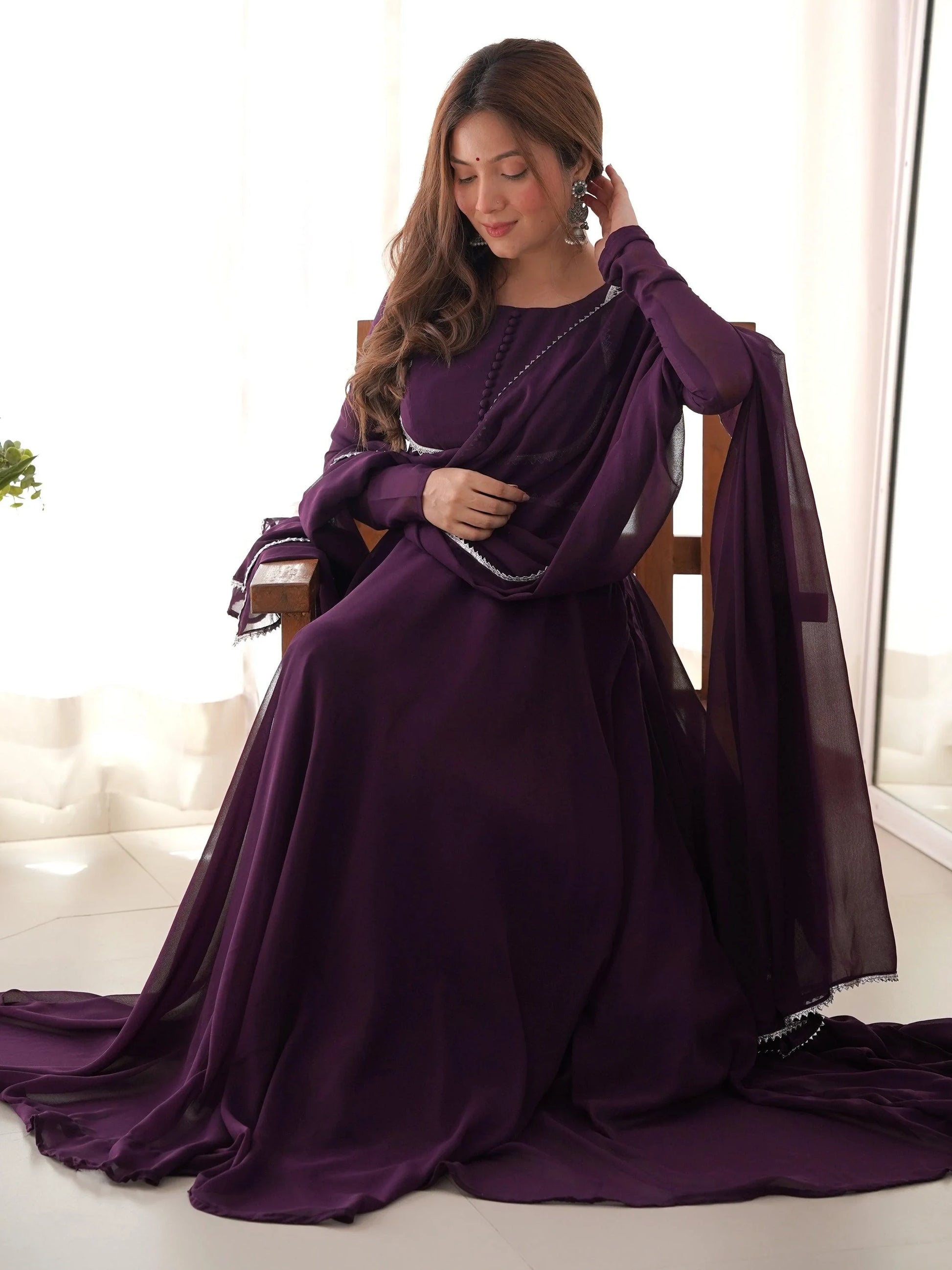 Mesmerizing Purple Georgette Event Wear Gown With Dupatta