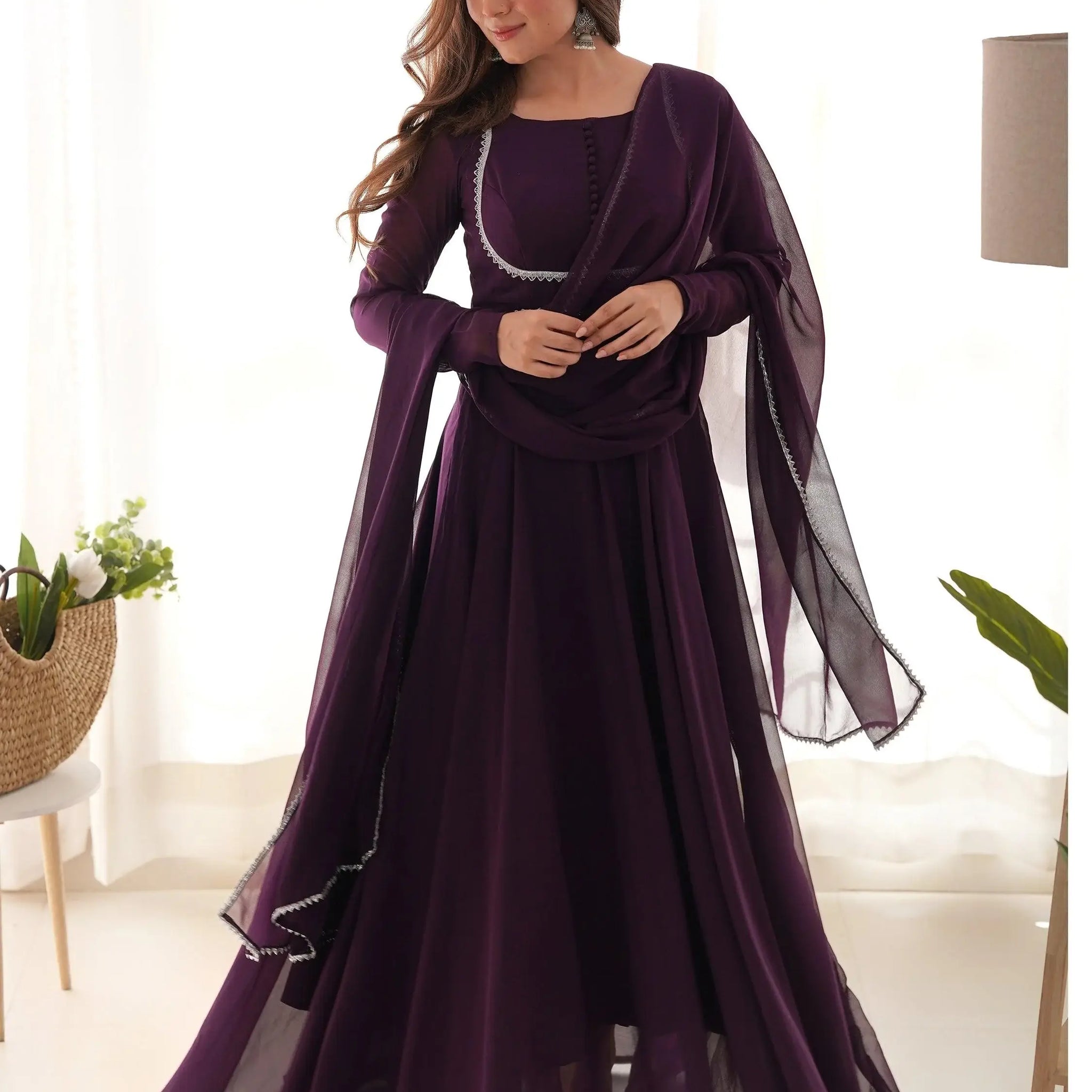 Mesmerizing Purple Georgette Event Wear Gown With Dupatta - Zeel Clothing