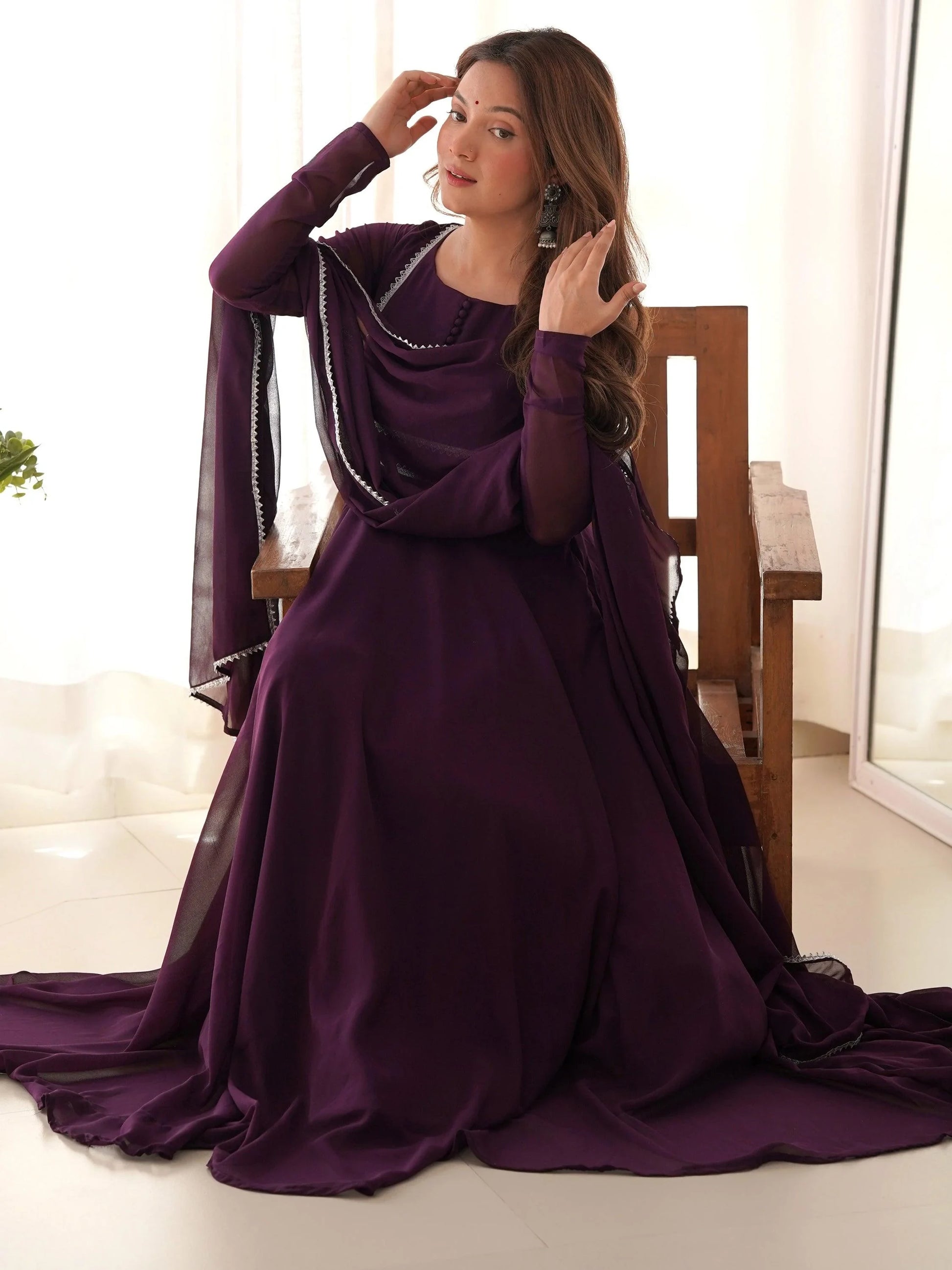 Mesmerizing Purple Georgette Event Wear Gown With Dupatta