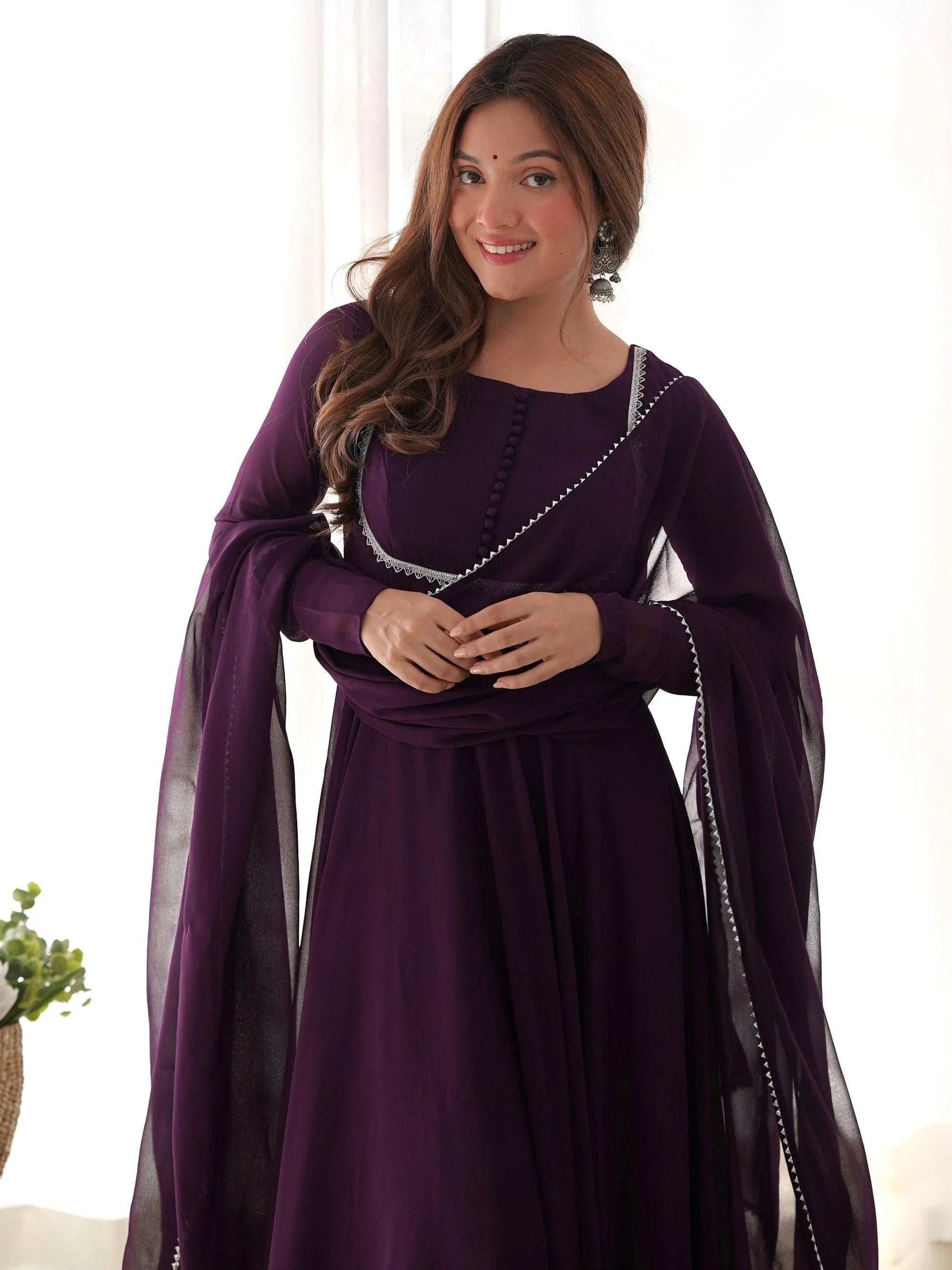 Mesmerizing Purple Georgette Event Wear Gown With Dupatta