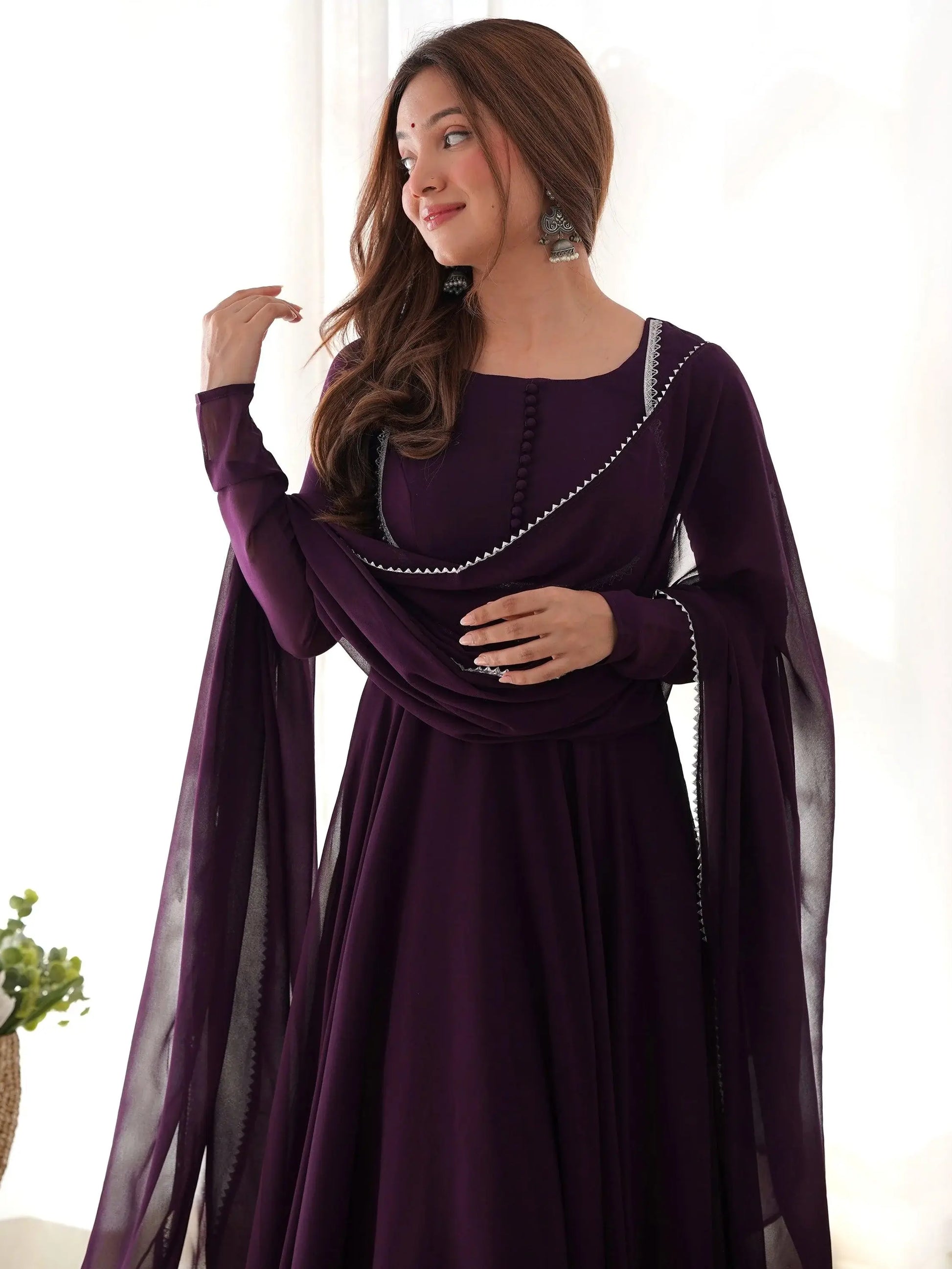 Mesmerizing Purple Georgette Event Wear Gown With Dupatta - Zeel Clothing