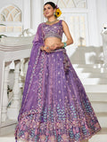Mesmerizing Purple Thread Embroidery Tissue Lehenga Choli With Dupatta - Zeel Clothing