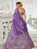 Mesmerizing Purple Thread Embroidery Tissue Lehenga Choli With Dupatta - Zeel Clothing