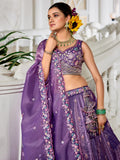 Mesmerizing Purple Thread Embroidery Tissue Lehenga Choli With Dupatta - Zeel Clothing