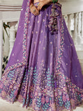Mesmerizing Purple Thread Embroidery Tissue Lehenga Choli With Dupatta - Zeel Clothing