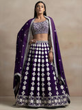 Mesmerizing Purple Thread Work Georgette Engagement Wear Lehenga Choli With Dupatta